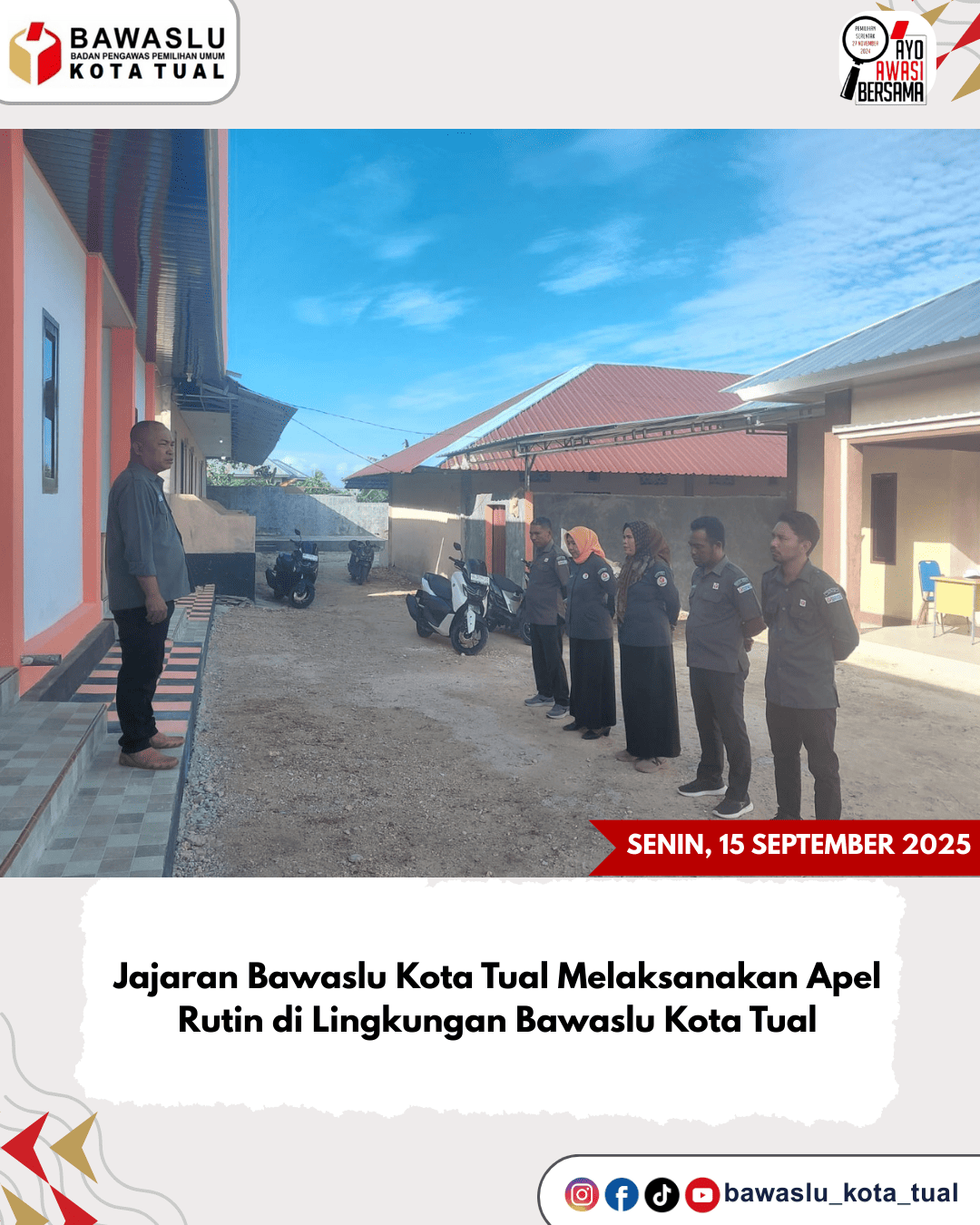 Bawaslu Kota Tual Gelar Apel Rutin yang Dipimpin Ketua Bawaslu Kota Tual