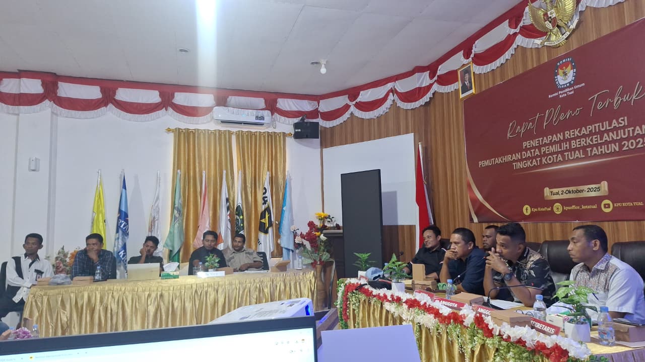 Bawaslu Kota Tual Awasi Jalannya Rapat Pleno Terbuka Rekapitulasi Pemutakhiran Data Pemilih Berkelanjutan Triwulan III Tahun 2025