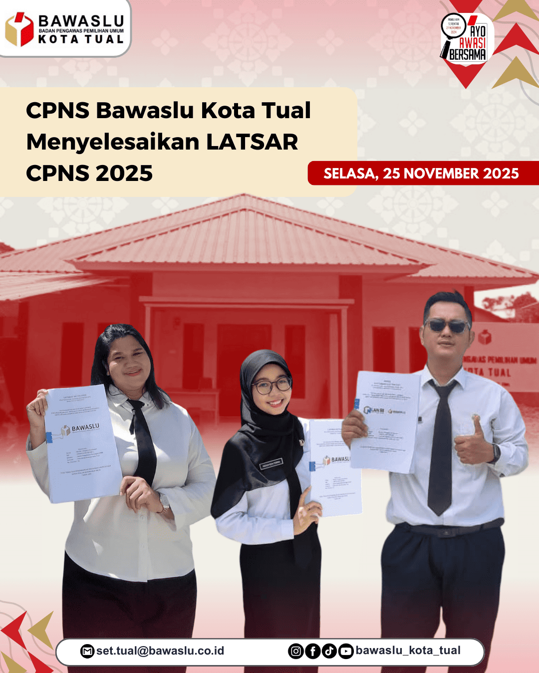 Tiga CPNS Bawaslu Kota Tual Sukses Menyelesaikan Pelatihan Dasar CPNS Tahun 2025