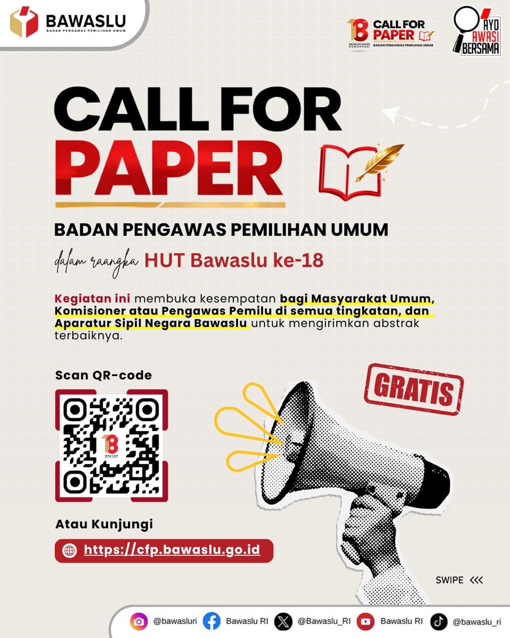 Bawaslu RI Gelar Call for Paper HUT ke-18, Jaring Gagasan Publik demi Pemilu Berintegritas