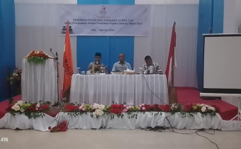Kota Tual, Bawaslu Kota Tual - melaksanakan sosialisasi pengawasan pemilu/pemilihan di Ballroom Hotel Suita Langgur pada hari Selasa, 31 Agusutus 2024